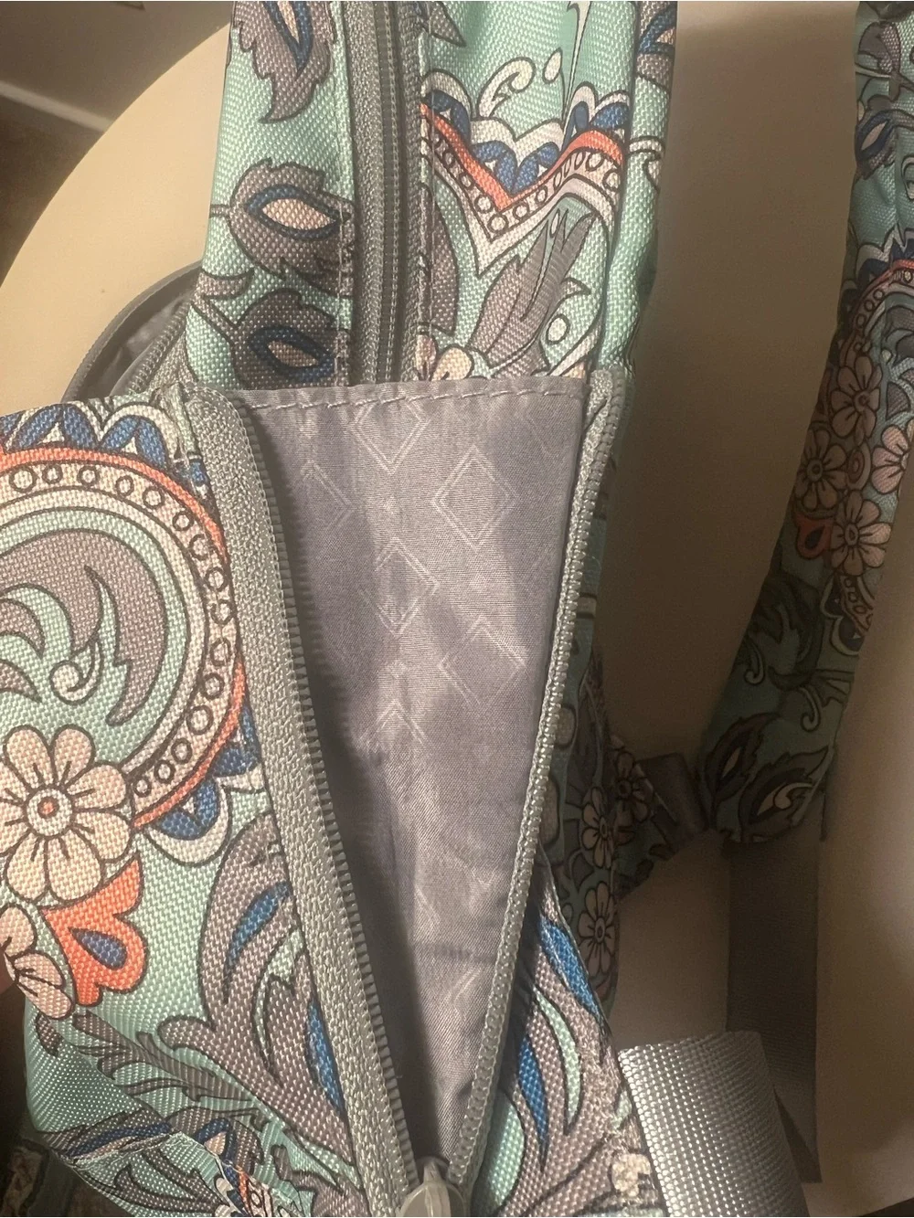 Vera Bradley Aqua Paisley Floral Backpack with Gray Accents